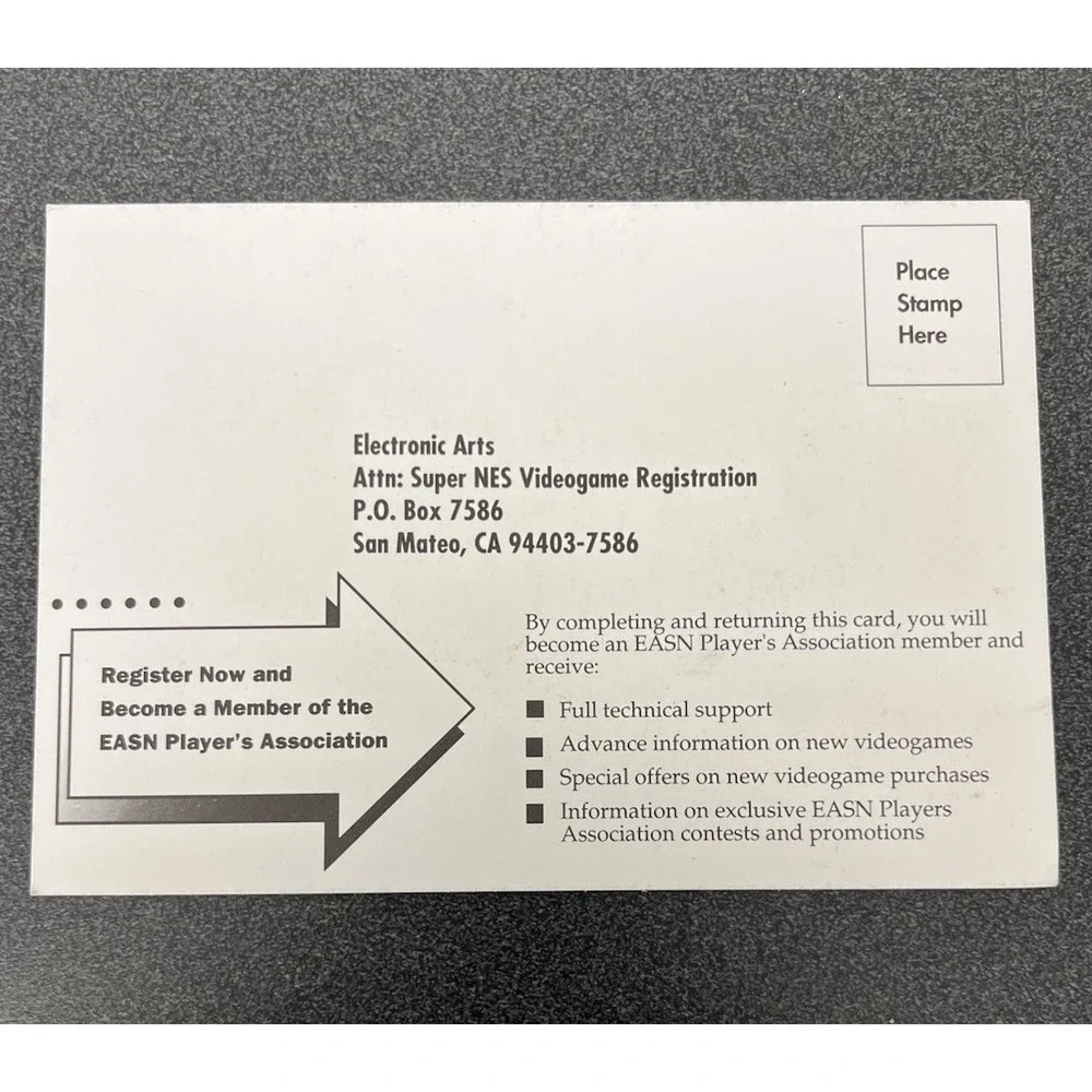 EA Electronic Arts Super Nintendo Registration Card Insert ELA-SNS-US-1 SNES